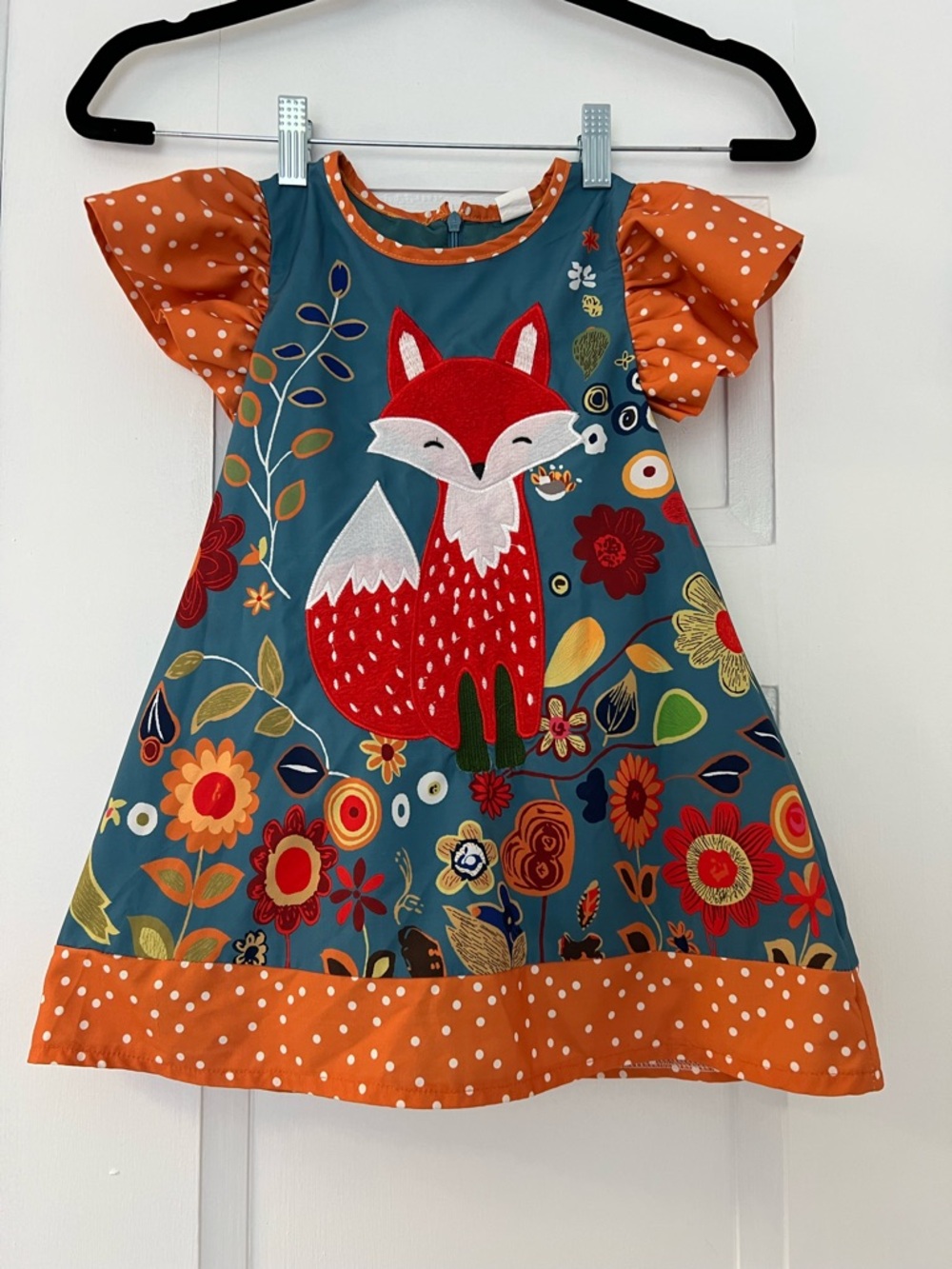 Mini Taylor Girls Teal & Orange Fox Appliqué Dress Size 2 - 3 yrs